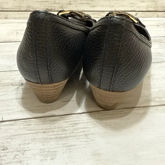 Tory Burch Shoes Amanda Size 6.5 Black Leather Peep Toe Wedge Heels - Picture 6 of 10